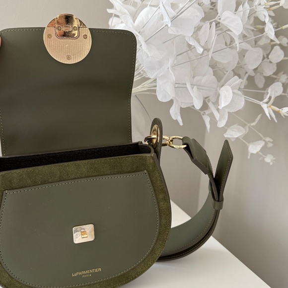 LePARMENTIER Paris Yucca Suede and Leather Shoulder Bag in Military Green - Picture 13 of 14